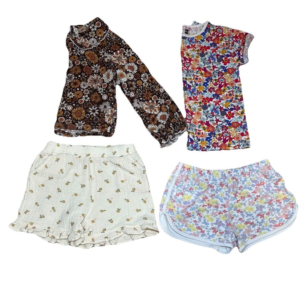 Lot Of Four Girls Floral Colorful Mixed Brand Size 5-6 Tops‎ And Shorts Tea RB
